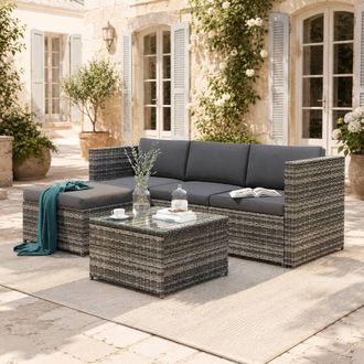 Merax Rattan Garden Corner Sofa Set with Coffee Table, Garden Furniture in Grey