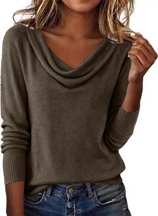 Generic Kintted Jumpers Ladies Womens Knitted Sweaters Lightweight Warm Base Jumpers Classic Casual Long Sleeve Solid Colour Sweaters for Women UK Loose Fit E