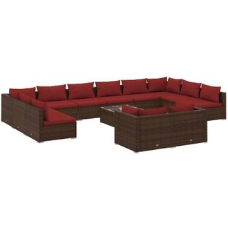 vidaXL Set Muebles De Jard&iacute;n 13 Pzas Y Cojines Rat&aacute;n Sint&eacute;tico Marr&oacute;n Vidaxl