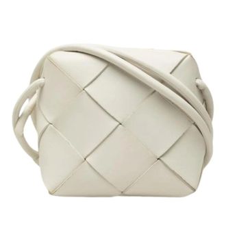 Bottega Veneta Pre-owned Woven Lambskin Camera Bag - Dames - Pre-owned - Wit - Maat: ONE Size Leer