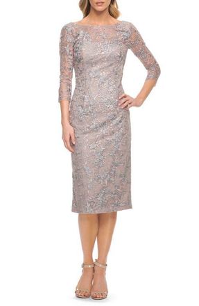 La Femme Lace Sheath Dress in Silver/mauve at Nordstrom, Size 14