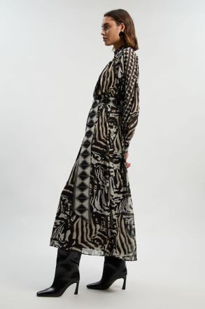 Karen Millen Womens Animal Print Viscose Georgette Woven Belted Maxi Dress - Size 10 UK