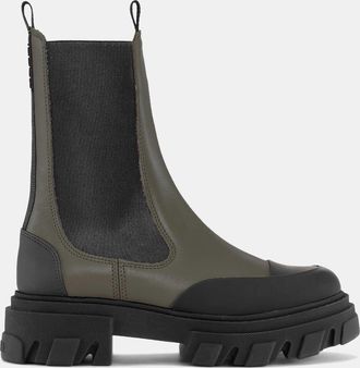 Ganni Green Matte Mid Chelsea Boots - Size 35 Calf Leather