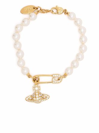 Vivienne Westwood pearl safety-pin orb bracelet - women - Brass - OS - White