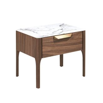 Angel Cerd&aacute; Walnut Bedside Table with Imitation Marble Glass Top in Brown