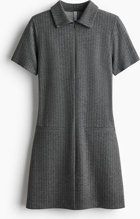 H&M Jerseykleid mit Kragen - Graumeliert/Nadelstreifen