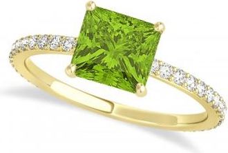 Allurez Princess Peridot & Diamond Hidden Halo Engagement Ring 14k Yellow Gold (0.89ct)