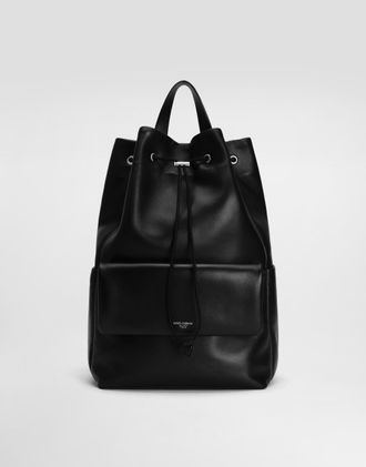 Dolce & Gabbana Calfskin Nappa Leather Backpack - Man Backpacks And Fanny Packs Black Leather Onesize
