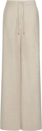 Max Mara Wool Flannel Jogging Broek - Dames - Wijde Broeken - Beige - S - Wol - Broeken