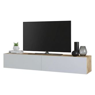 Dmora Dmora - Mueble De Televisi&oacute;n Thebe, Aparador De Sal&oacute;n, Mueble Bajo Para Tv, Base De Pared Equipada, 180x32h30 Cm, Roble Y Blanco, Con Embalaje Reforza