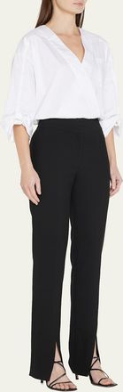 Veronica Beard Paula Slim Straight Pants with Split Hem