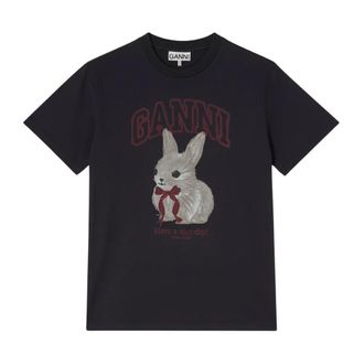 Ganni T-Shirts, female, Black, Size: XS Grey Bunny T-shirt
