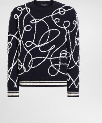 Dolce & Gabbana Virgin Wool Pullover With Embroidery - Man Sweaters And Cardigans White Xxl