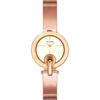 Tory Burch The Small Pierced Leather Strap Watch, 30mm in Rose Gold at Nordstrom