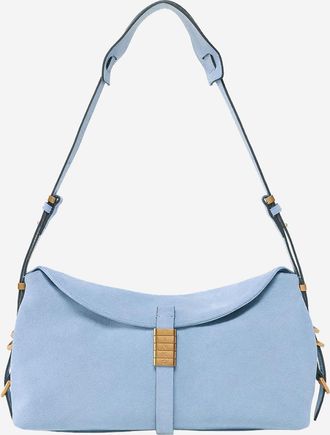 Pinko Womens Saddle Bag Baguette Shoulder Light Blue Suede Leather