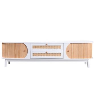 Urban Meuble Mueble de tv efecto madera blanca con puertas y cajones de rat&aacute;n