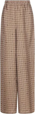 Max Mara Vischio Printed Silk Broeken - Dames - Wijde Broeken - Bruin - S - Broeken
