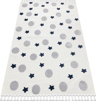 RugsX Rugsx - Carpet yoyo GD75 white / grey - Stars, circles for children, structural, sensory Fringes beige 120x170 cm