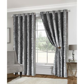 Lewis's Amelia Eyelet Curtains - Crushed Velvet - Silver - Width 66 x Drop 54 (168 x 137cm) | TJ Hughes