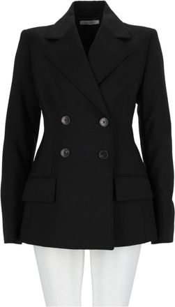 Co Black Tailored Double-Breasted Wool-Blend Blazer