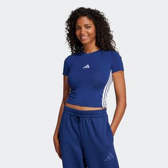 adidas T-Shirt ADIDAS SPORTSWEAR W 3S SJ BABY T, Damen, Gr. XXL, blau (dunkelblau, wei&szlig;), Obermaterial: 93% Baumwolle, 7% Elasthan, Rundhals, Shirts T-Shirt,