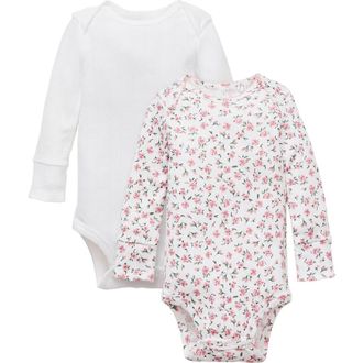 Petite Plume Set of 2 Assorted Pima Cotton Pointelle Knit Bodysuits in Pink at Nordstrom, Size 12-18M