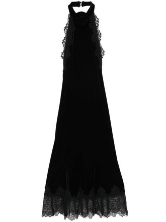 Nissa floral-appliqu&eacute; midi dress - women - Elastane/Polyester/Polyester/Spandex/Elastane - 36 - Black