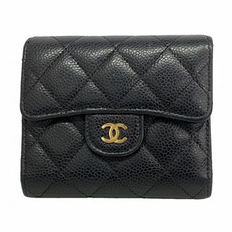 Chanel Black Grained Calfskin Wallet (Tri-Fold) (Pre-Owned)