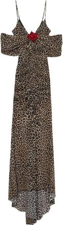 Blumarine Abito lungo in jersey stampato con spilla - - Dresses - Donna - Marrone - XS