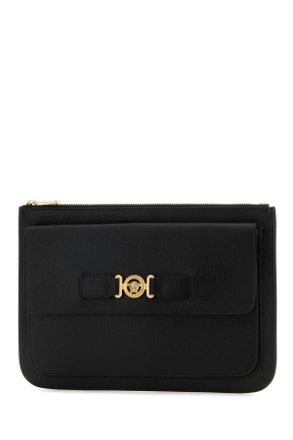 Versace Mens Black Leather Large Medusa Biggie Clutch Blackversacegold