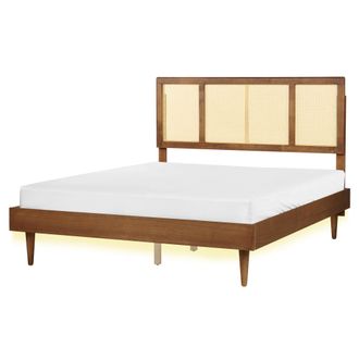 Beliani Cama Led Con Somier Moderno Cabecero Trenza Vienesa Madera De Caucho Clara 160 X 200 Cm Auray