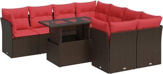 vidaXL 9 Piece Garden Sofa Set with Cushions Brown Poly Rattan Acacia Vidaxl