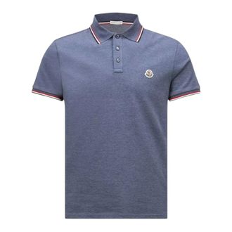 Moncler Polo Shirts, male, Blue, Size: 3XL Tricolor-Trimmed Cotton Piquet Polo Shirt