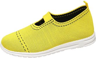 Generic Womens Slip On Shoes Wide Width Knitted Walking Shoe Solid Color Breathable Lightweight Casual Comfortable Running Shoes Gym Sports Yellow