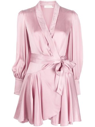 Zimmermann Zijden wikkeljurk met lange mouwen - Roze