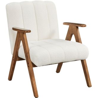 Yaheetech Yaheetech - Poltrona Imbottita da Salotto Moderna Poltrocina in Tessuto Boucl&eacute; Sedia Gambe a v in Legno 60,5 &times; 68,5 &times; 73 cm per Angoli di Lettura