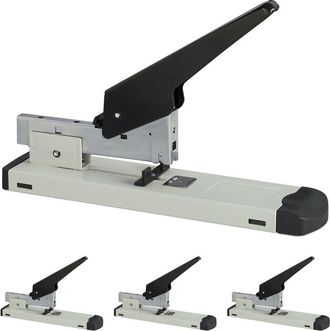 Relaxdays 4 Grapadoras Profesionales 210 Folios, Para Grapas 24/6, Hasta 70 Mm, 18 X 28 X 6,5 Cm, Acero-pl&aacute;stico, Gris