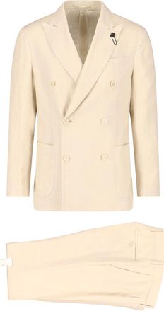 Lardini Cream Tailored Double-Breasted Linen Suit