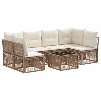 vidaXL Conjunto De Sof&aacute;s De Jard&iacute;n 7 Pcs Beige Rat&aacute;n Sint&eacute;tico Vidaxl