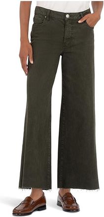 Kut from the Kloth Meg High-rise Fab Ab Wide Leg Raw Hem In Sherwood Forest Womens Jeans Sherwood Forest : 16 27, Cotton/Denim/Lyocell