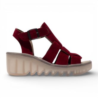 FLY London Womens BAIC621FLY Berry Red Suede Leather Wedge Sandals - Burgundy - Size EU 37