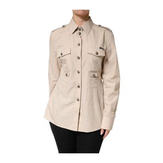 Dolce & Gabbana Overhemd met lange mouwen en kraag van katoen - Dames - Blouses & Shirts - Bruin - Maat: XL Katoen