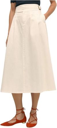 Brooks Brothers Geriemde A-lijn Twill Geplooide Rok - Dames - Midirokken - Wit - 3XS - Katoen - Rokken