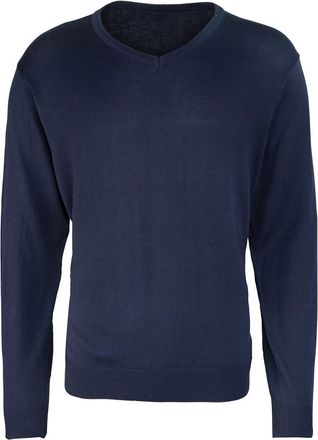 Premier Heren Gebreid Katoen Acryl V Hals Sweatshirt (Marine)