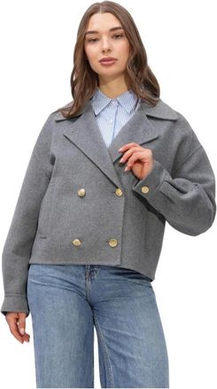 Tommy Hilfiger Jassen, Dames, Grijs, M, Wol, Wool Blend Double Breasted Peacoat