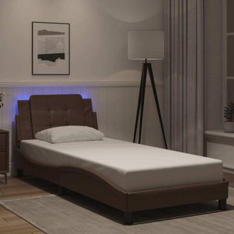vidaXL Vidaxl - Estructura Cama Con Luces Led Cuero Sint&eacute;tico Marr&oacute;n 90x190 Cm