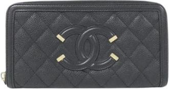 Chanel Pre-owned Caviar Skin Long Wallet - Dames - Vintage Accessoires - Zwart - ONE Size - Leer - Vintage