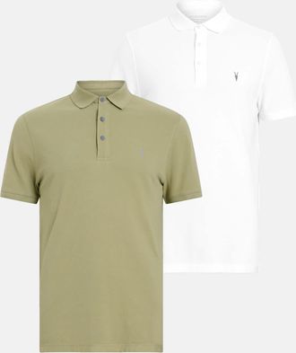 AllSaints Mens Cotton Reform Short Sleeve Polo Shirts 2 Pack, Size: XS