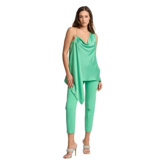 Kocca Sleeveless Tops, female, Green, Size: XL Silky Smooth Split Shoulder Top
