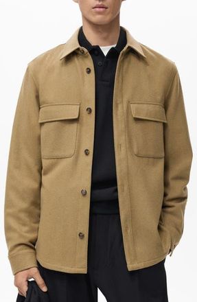 Mango Wool Blend Overshirt in Medium Brown at Nordstrom, Size Large